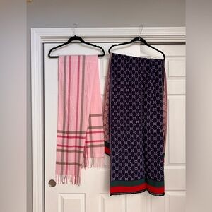 2 scarves - Gucci GG style Pink and Brown Plaid Scarf Burberry nova check